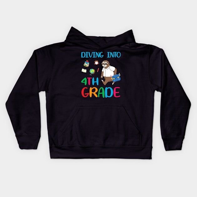 Diving Into 4th Grade Dabbing Sloth Back To School Kids Hoodie by Camryndougherty